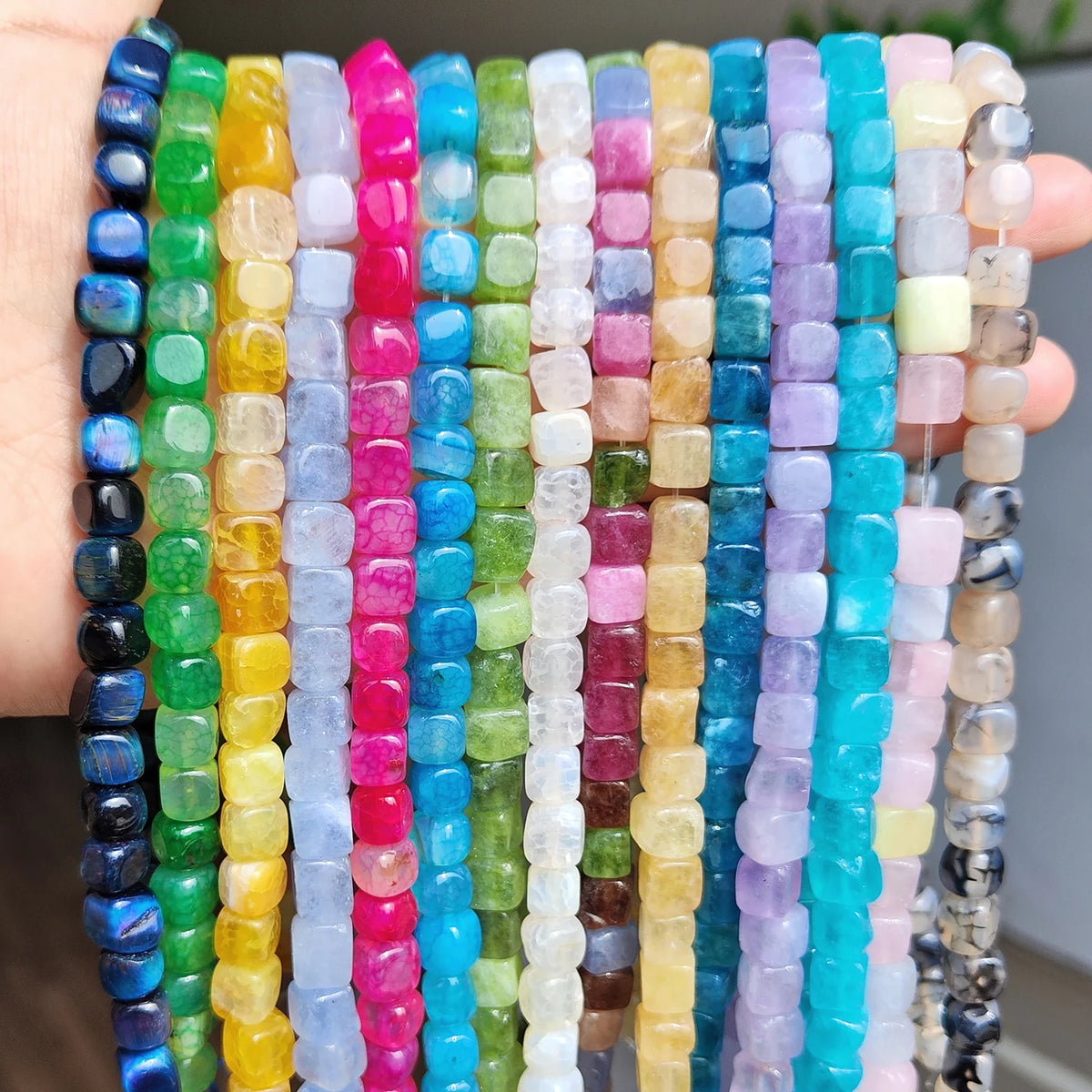 Stone Beads Agate Jade-Style Cube Square Spacer Charms Bracelet Craft Beads