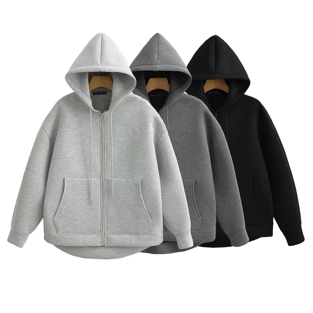 Hoodie Women's Oversized Zip Up Loose Hooded Jacket Sweatshirt Pockets Autumn