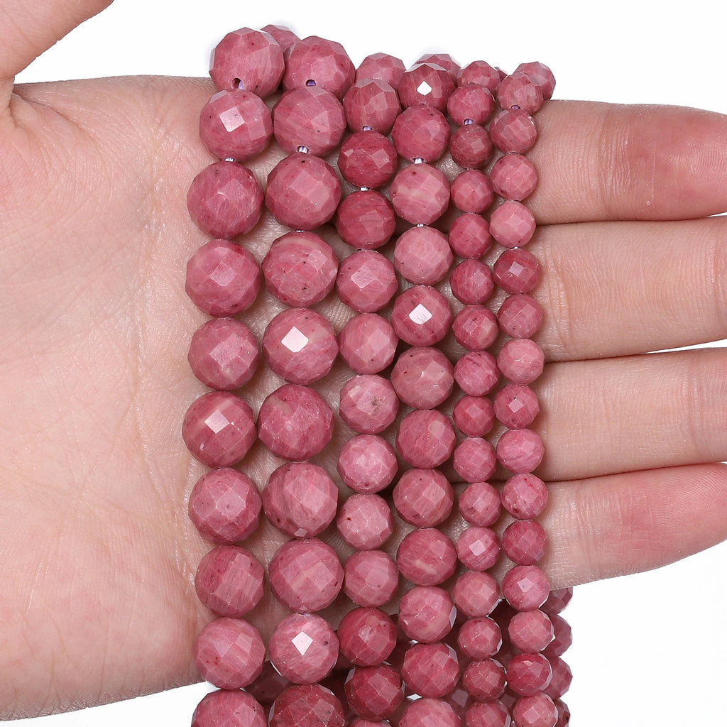 Stone Beads Faceted Round Red Rhodonite-Style for DIY Jewelry Making Craft Beads