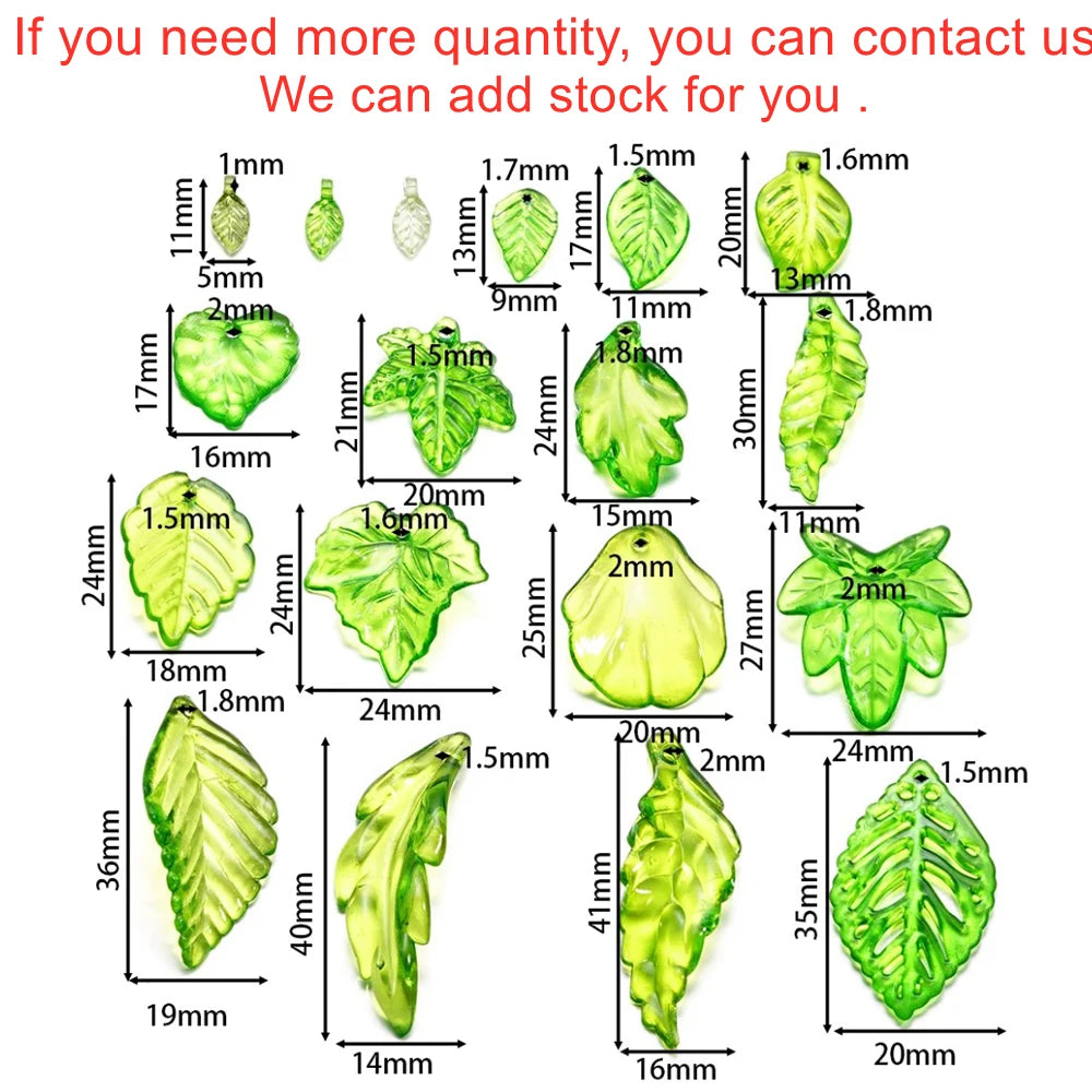 Acrylic Beads Mixed Green Leaves Pendants Various Spacer Charms Craft Beads