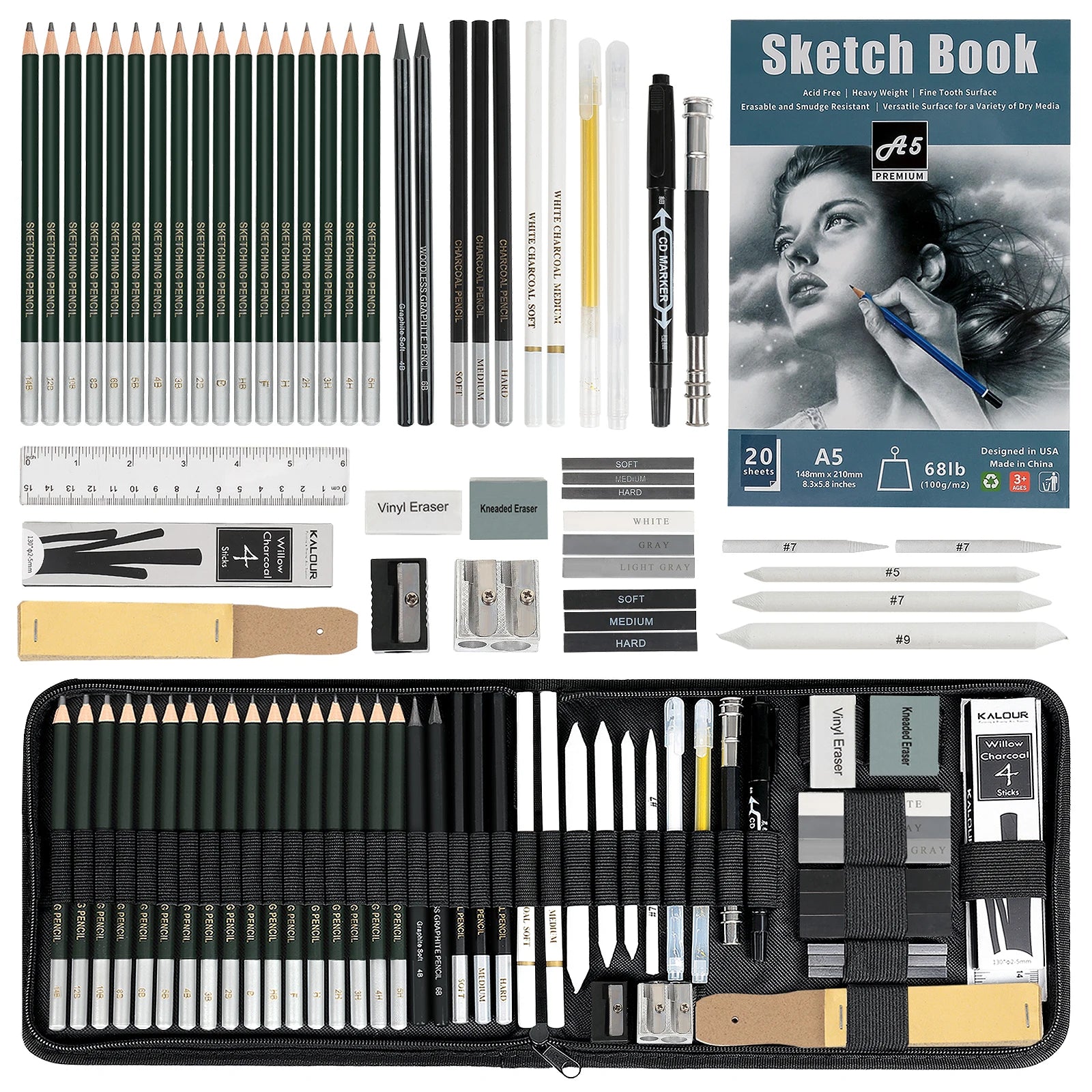 Drawing & Sketching Kit with Travel Case — 20 to 96 Pieces