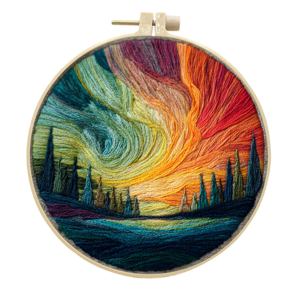 Embroidery Kit, Aurora Landscape with Threads & Tools for Handmade Decor