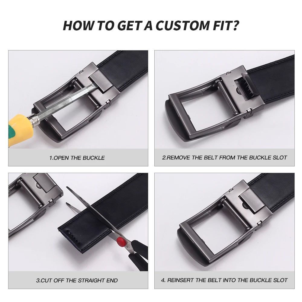 Men's Leather Belt Automatic Buckle Genuine Cowhide for Jeans, Dress, Golf