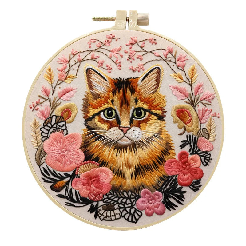 Embroidery Kit, Cats & Flowers for Handmade Needlework & Home Decor Gifts