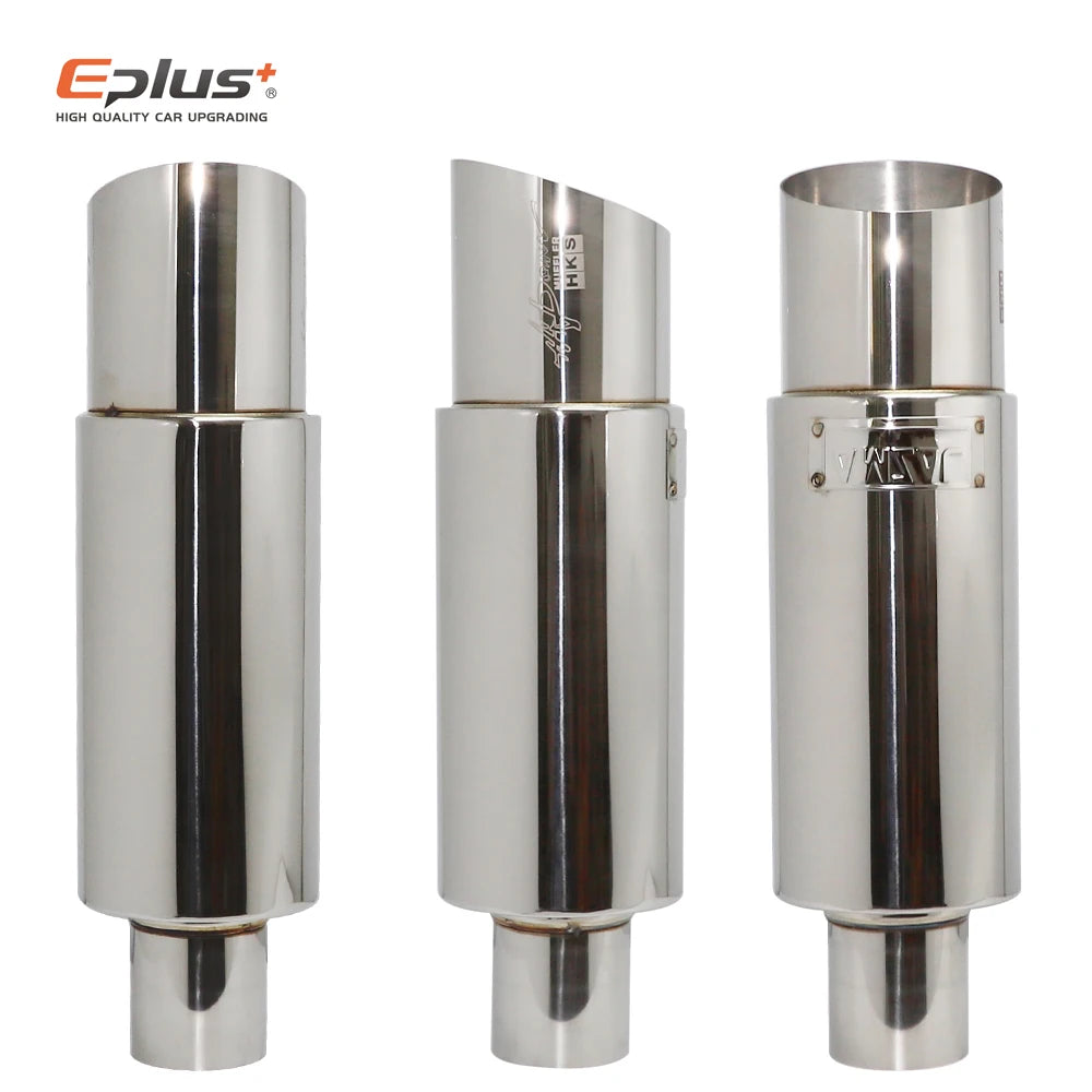 Stainless Steel Car Exhaust Drum Muffler Tail Pipe Universal 51-63mm
