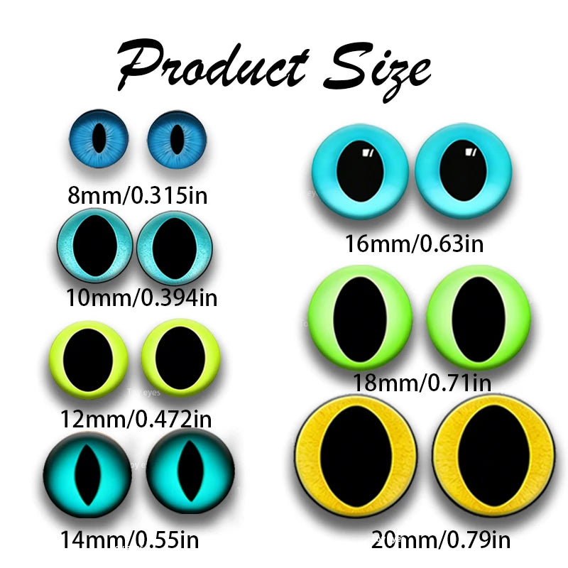 14Pcs Mixed Color Glass Cat Eyes Realistic Animal Eyes DIY Doll Plush Toy Craft Making Accessories