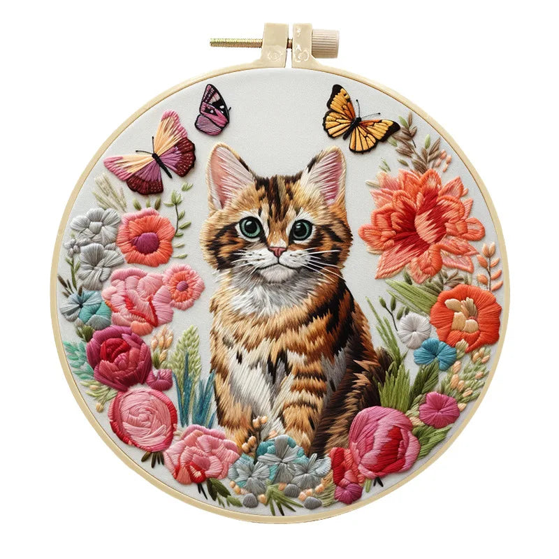 Embroidery Kit, Cats & Flowers for Handmade Needlework & Home Decor Gifts