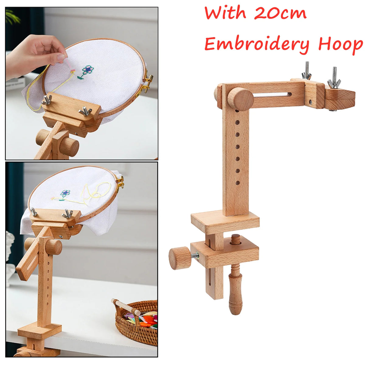 Embroidery Hoop Stand, Rotating Wooden Desktop Rack for Handmade Stitching