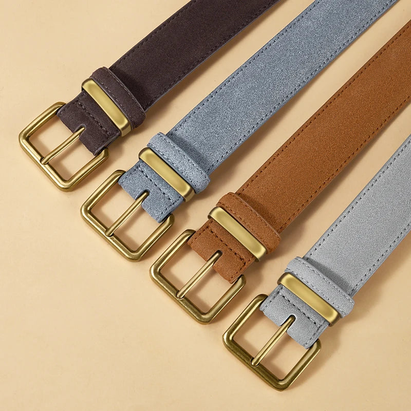 Women's Suede Leather Belt Gold Buckle Vintage Style for Dresses & Jeans