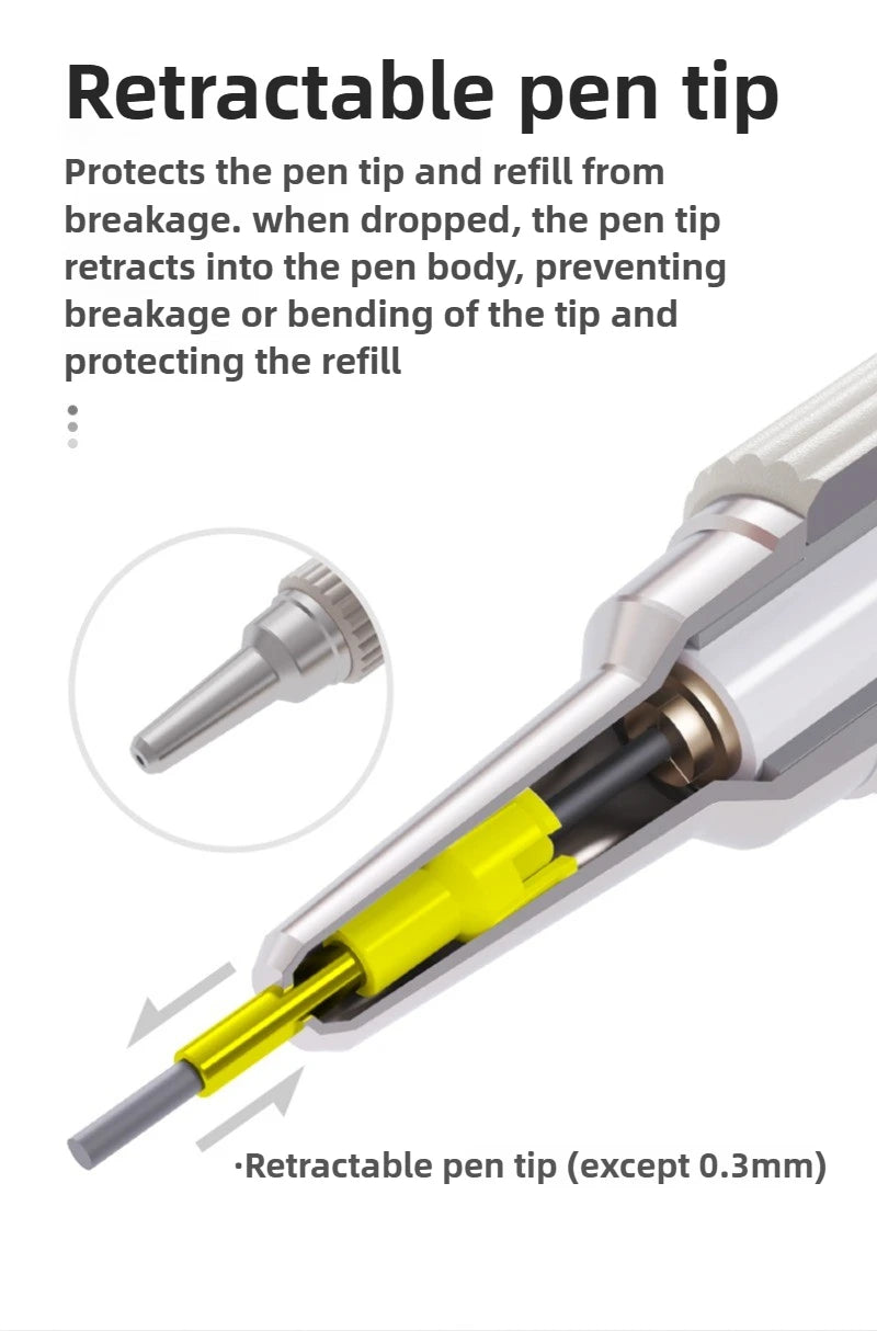 LANGUO Metal Mechanical Pencil Set with Leads & Eraser — 0.3 to 0.9mm