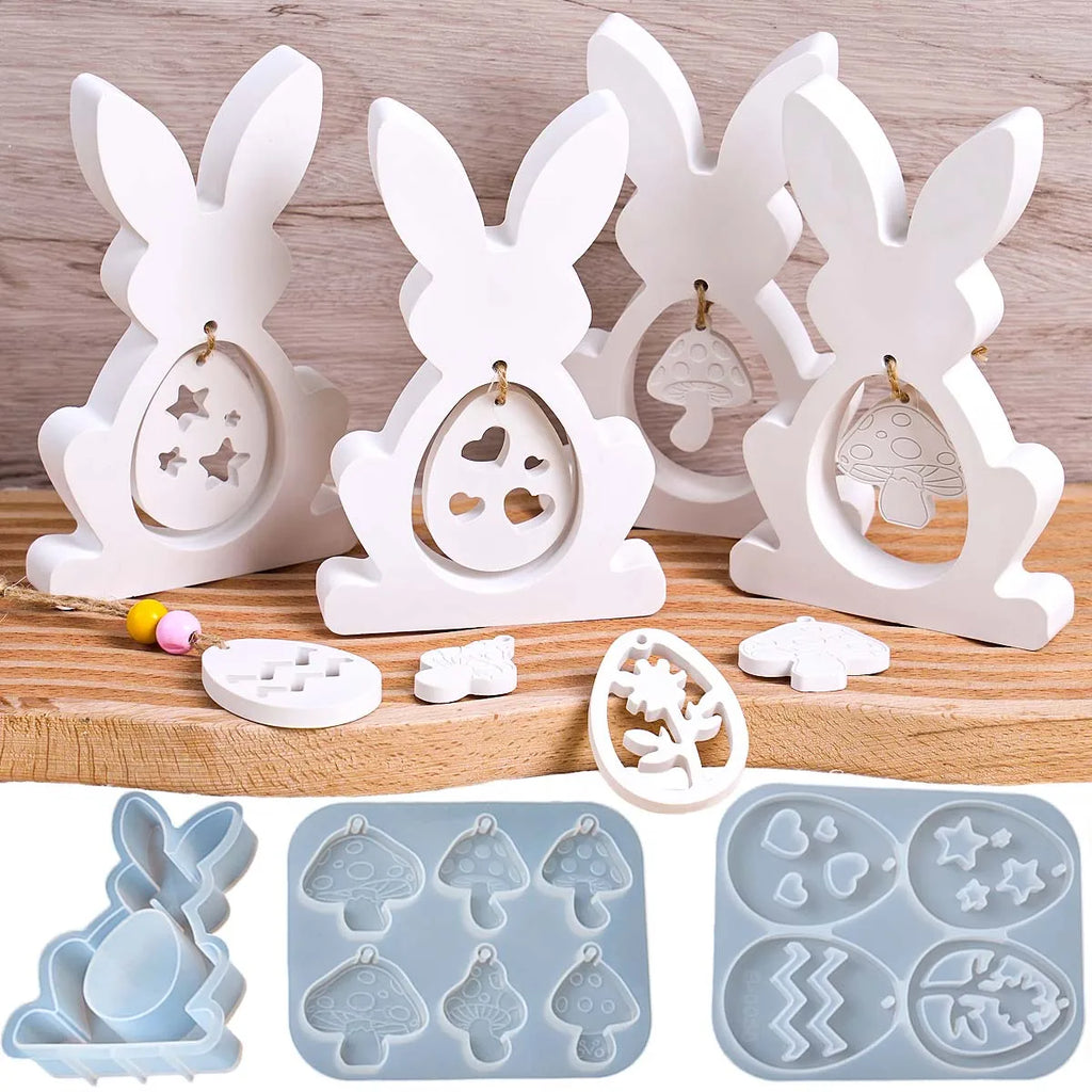 3D Rabbit Silicone Mold DIY Easter Mushroom Egg Hanging Pendant Craft Making Plaster Resin Casting Molds Home Dec Bunny Art Gift