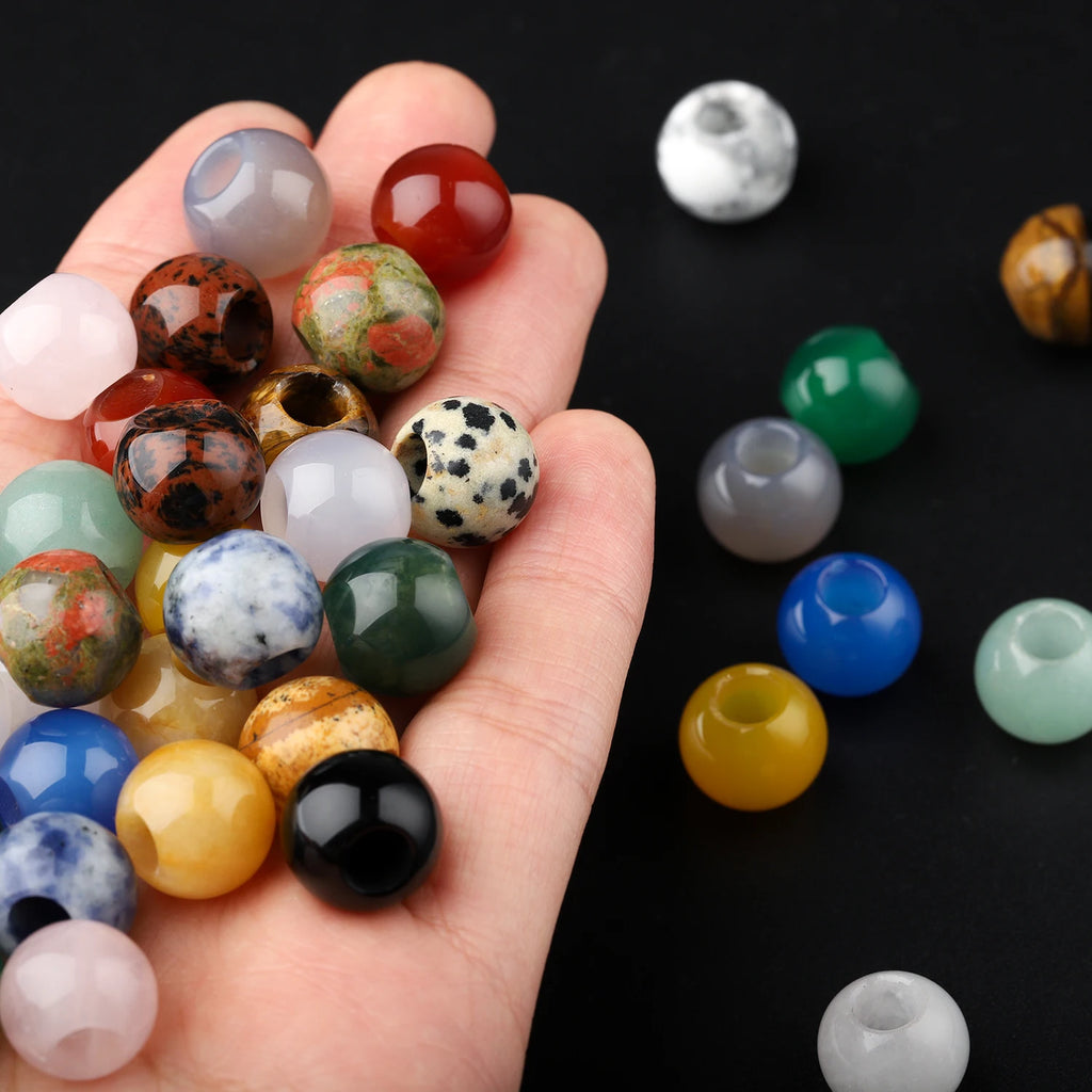 Stone Beads Large-Hole Agate Tiger Eye Jade Styles for DIY Jewelry Making