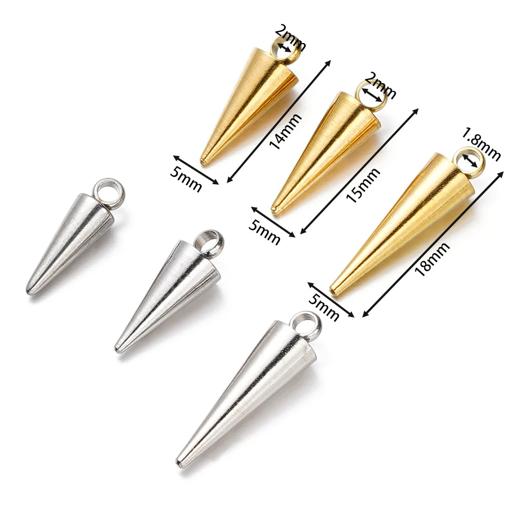 Metal Beads Stainless Steel Cone Charms Retro Spike Pendants Bracelet Supplies