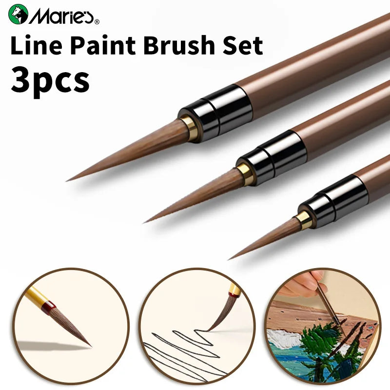 Marie's Miniature Detail Paint Brush Set — 3 Brushes Art Calligraphy Fine Lines