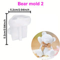 Bear Mold 2 measurement diagram showing seated raised-paw bear example and white silicone mold