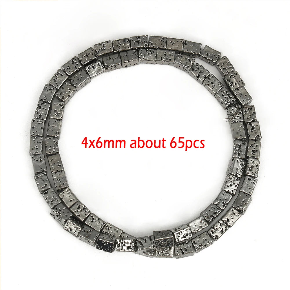 Stone Beads Black Gold Silver Color Volcanic Lava Rondelle Spacer Craft Beads