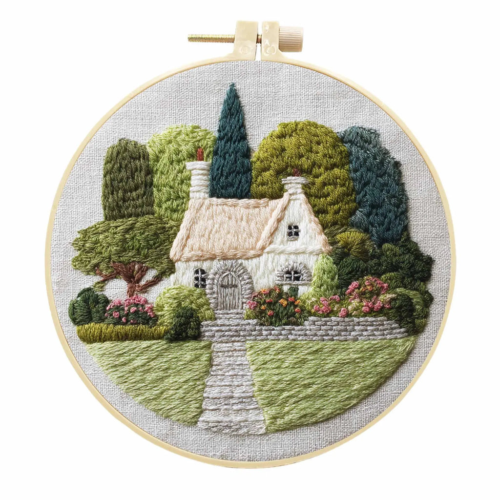 Embroidery Kit, Village Nature Scenery for Beginner Stitching & Home Decor