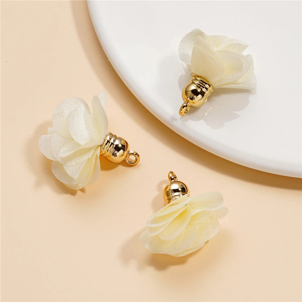 Earring Components Fabric Flower Tassel Pendants Bracelet DIY Jewelry Making
