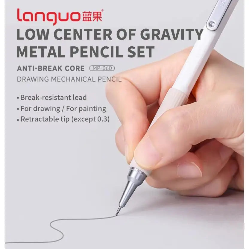 Metal Mechanical Pencil Set, HB — 4 Sizes with 80pc Lead Refills & Case