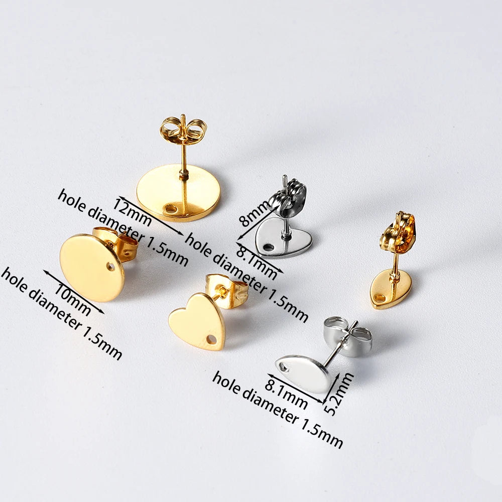 Ring Settings Gold Color Stainless Steel Love Heart Ear Studs DIY Jewelry Making