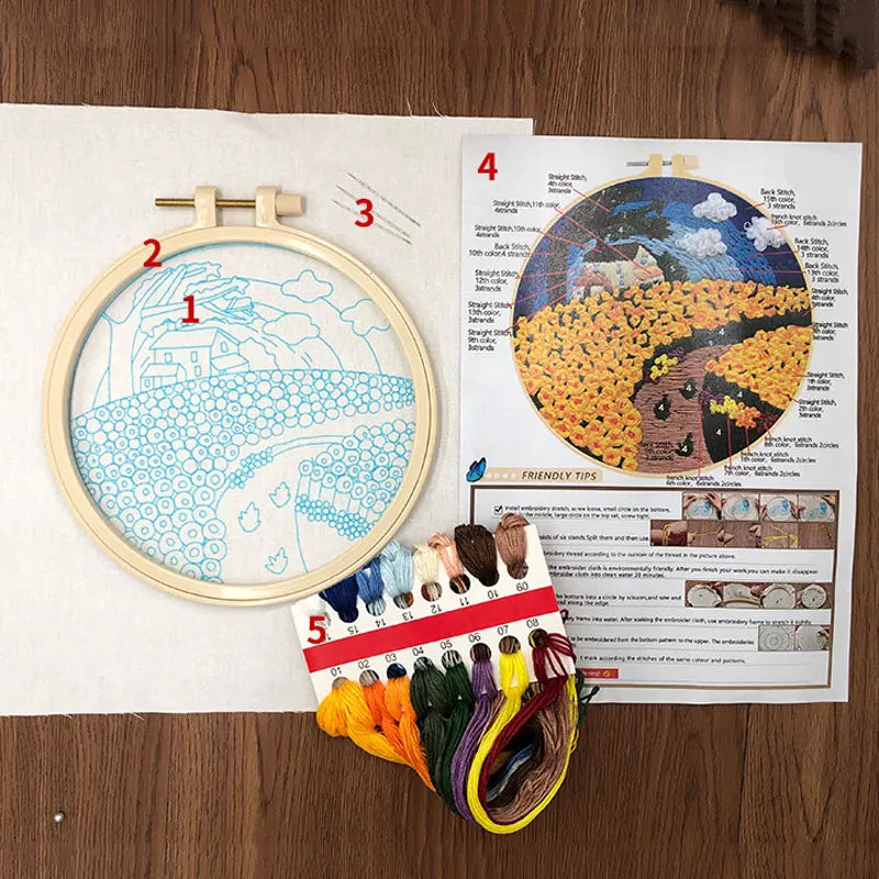 Embroidery Kit, Mountain Scenery with Hoop for Beginner Handmade Wall Art