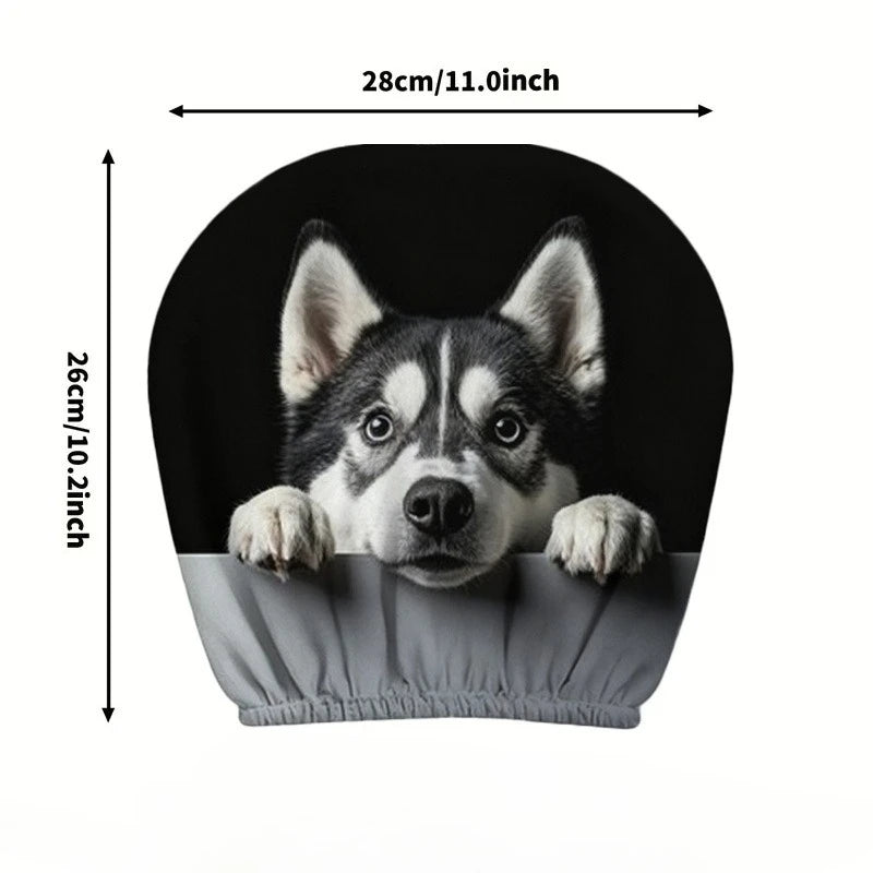 2pcs Husky Dog Print Car Headrest Cover Cute Husky Face Design Easy Installation