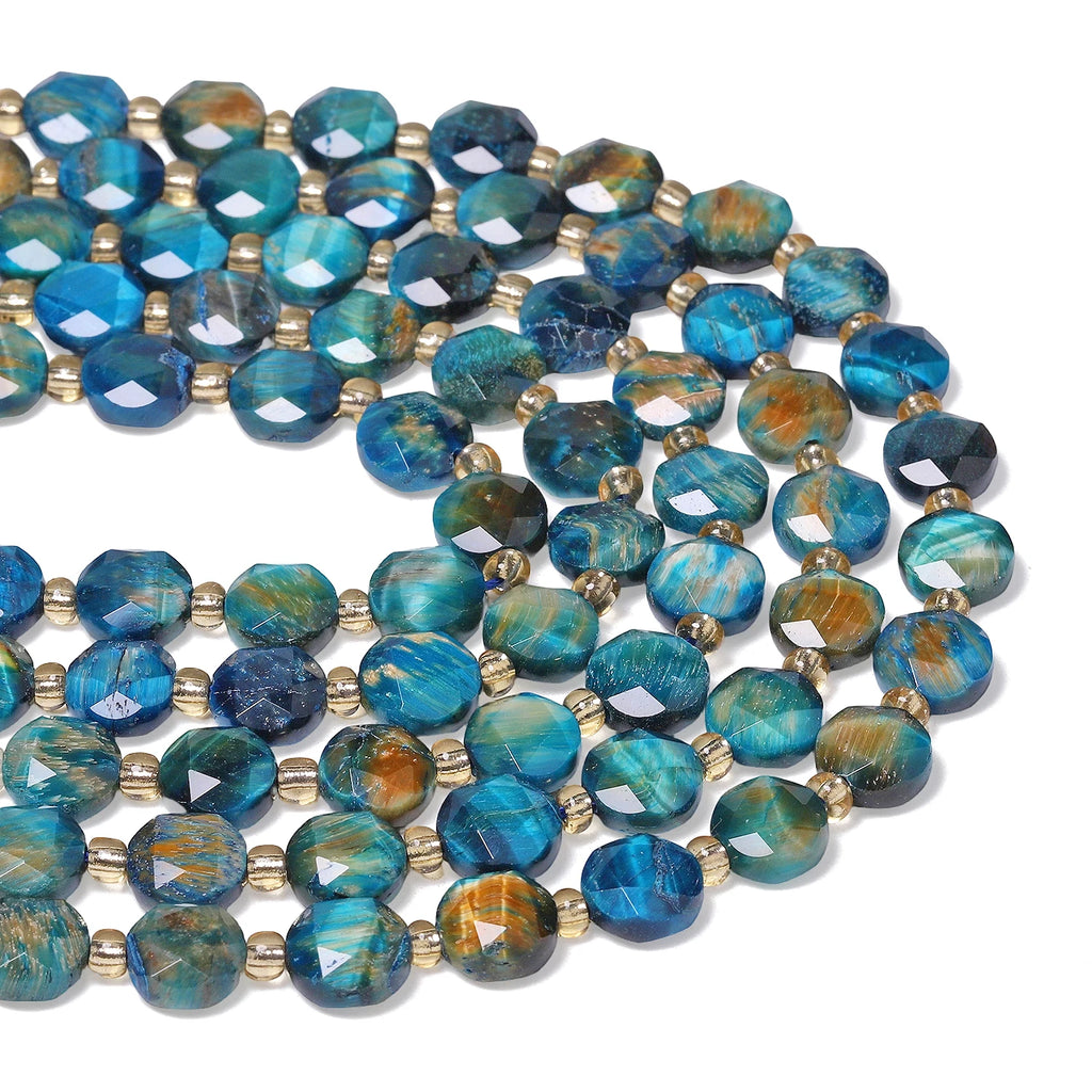 Stone Beads Faceted Coin Lake Blue Tiger Eye for DIY Jewelry Making Craft Beads