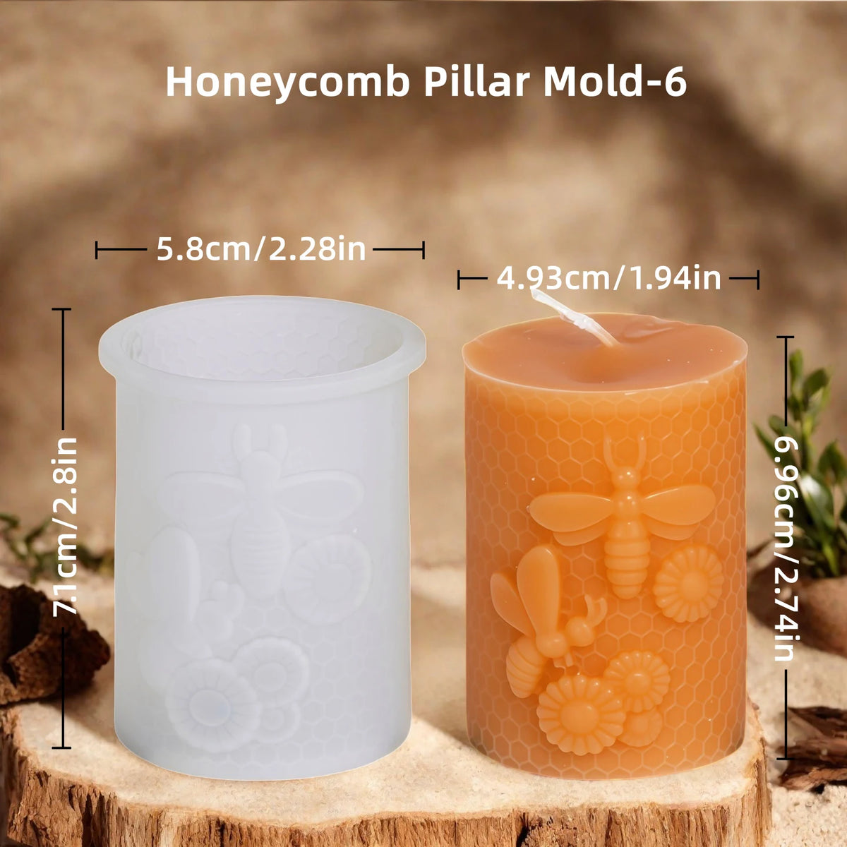 Honeycomb Bee Pillar Candle Mold - Silicone 3D, 6 Styles