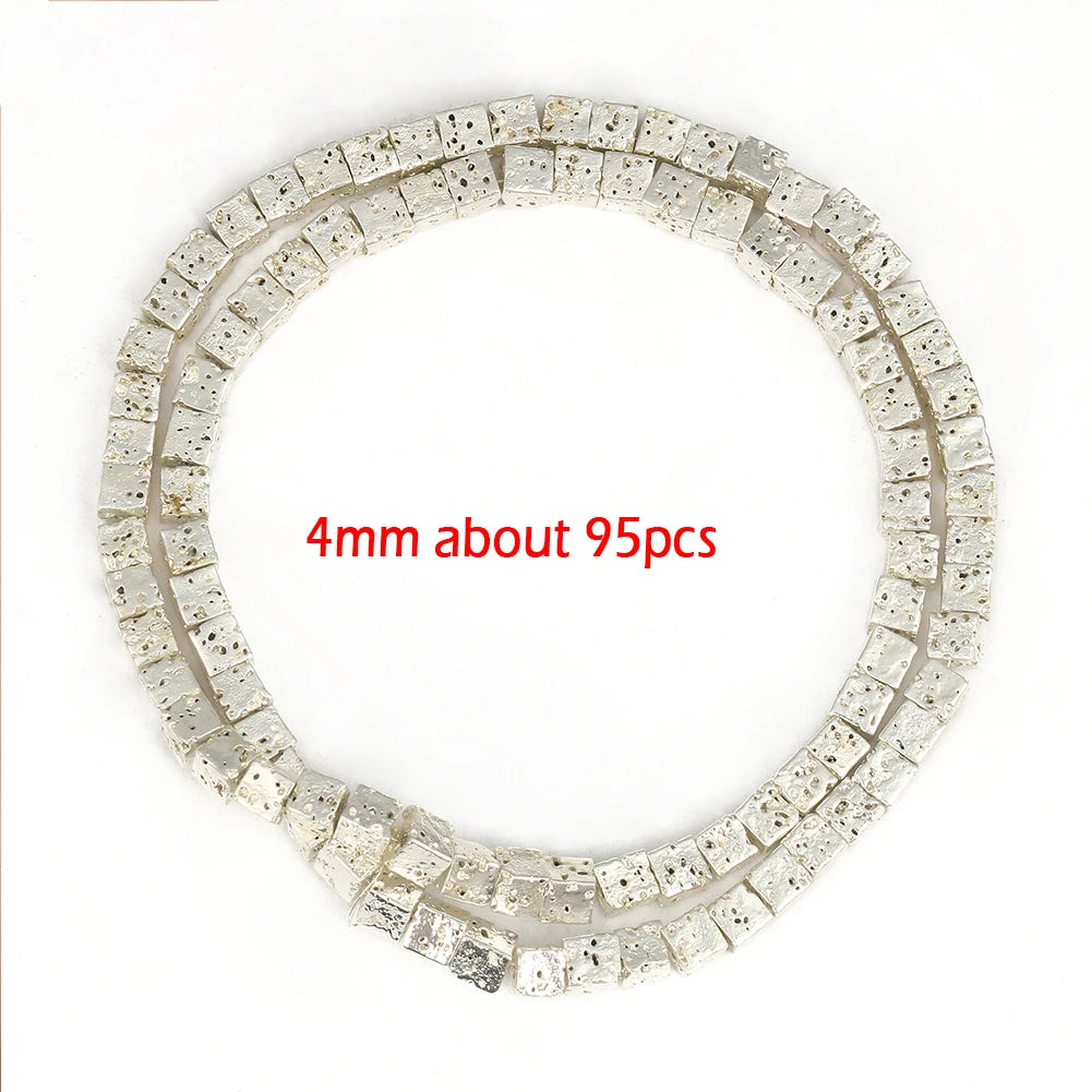 Stone Beads Black Gold Silver Color Volcanic Lava Rondelle Spacer Craft Beads