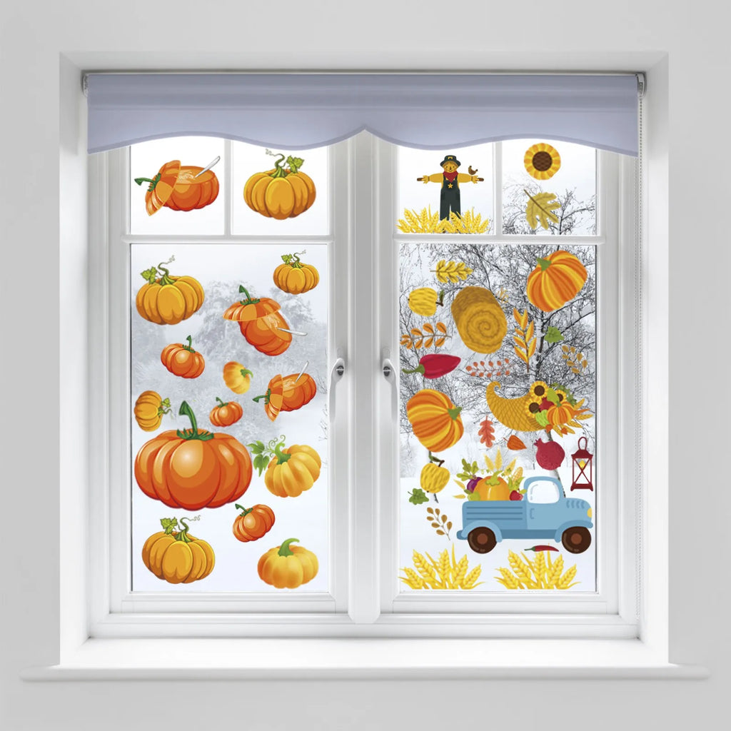 Thanksgiving Window Clings Maple Pumpkin Squirrel Stickers Thanksgiving Decoration For Home Autumn Wall Sticker Window Ornaments