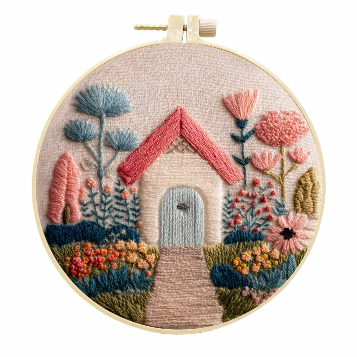 Embroidery Kit, Village Nature Scenery for Beginner Stitching & Home Decor