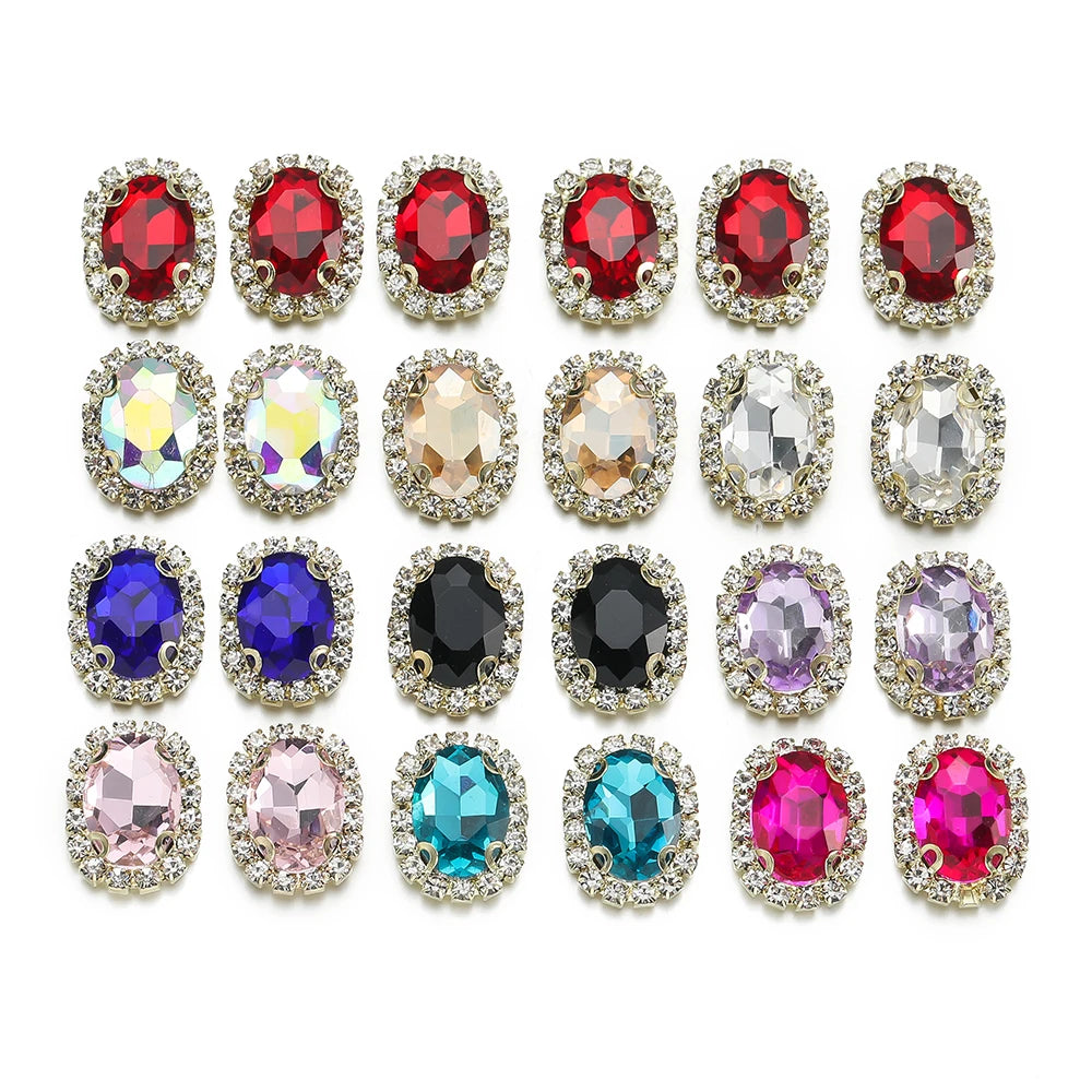 Rhinestone Buttons Oval Four-Hole Sewing Flatbacks DIY Jewelry Making