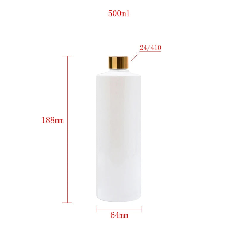 White screw-cap bottle diagram for 16.91 US fl oz (500 mL), 7.40 x 2.52 in (188 x 64 mm)