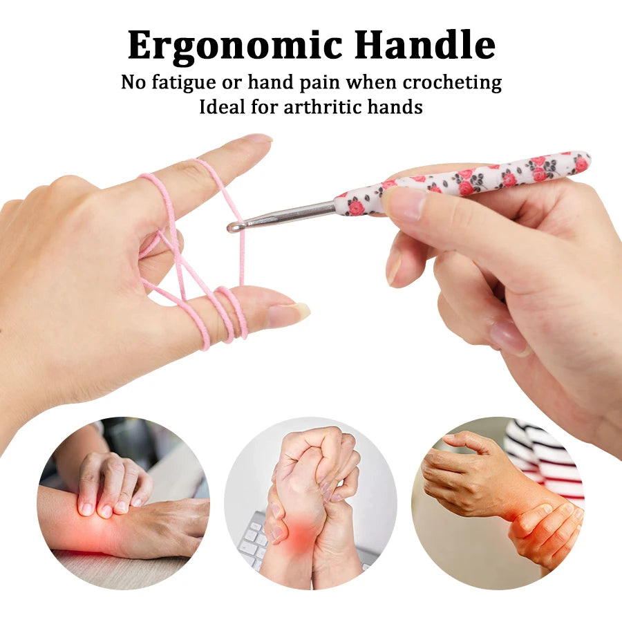 Crochet Hook, Rose Handle with Rubber Grip for Handmade Yarn Projects