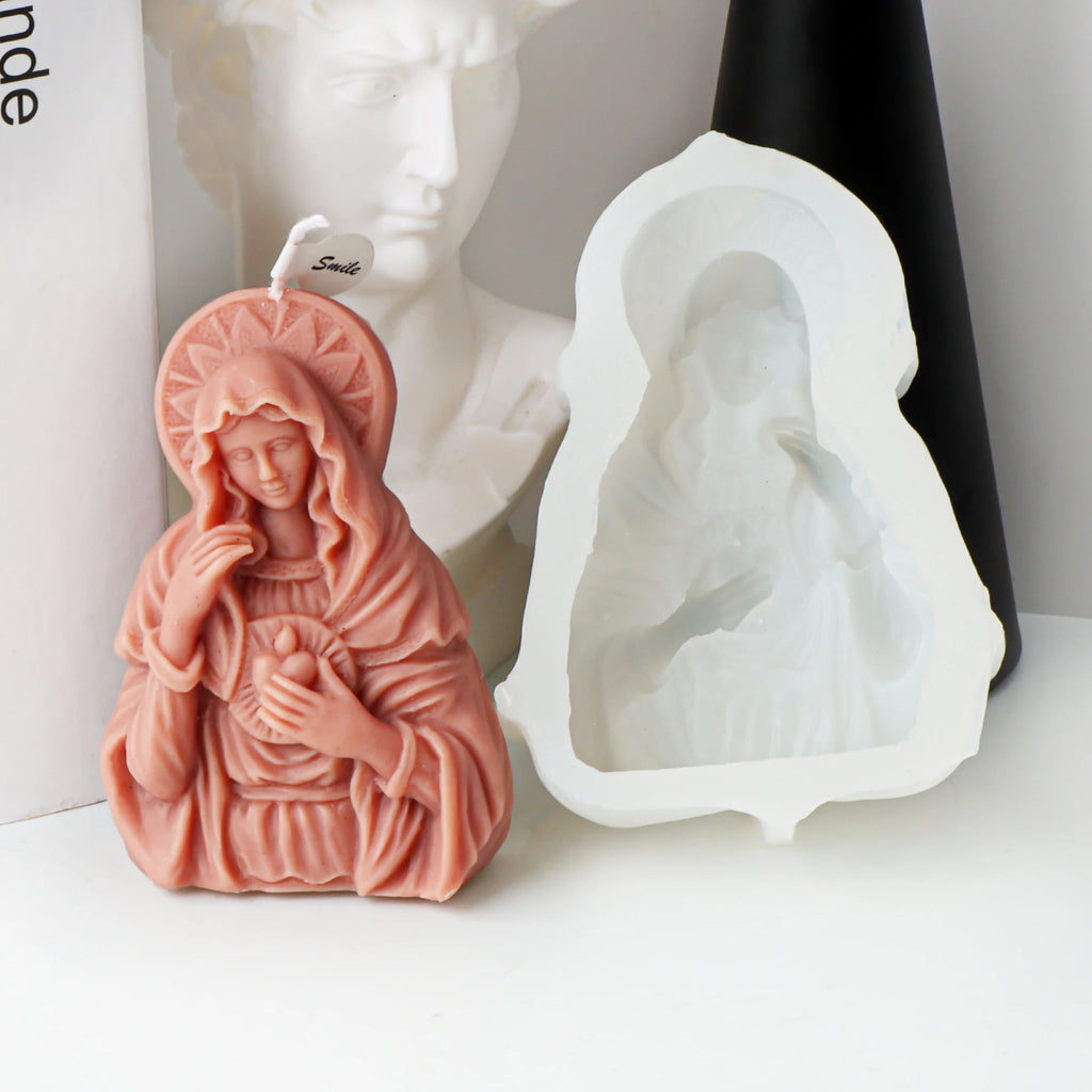 Candle Mold Silicone Sacred Heart Virgin Mary DIY Wax Soap Resin Plaster Casting