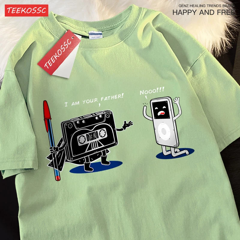 T-Shirt Unisex Cassette Tape vs MP3 Player Retro Tech Humor Graphic Tee