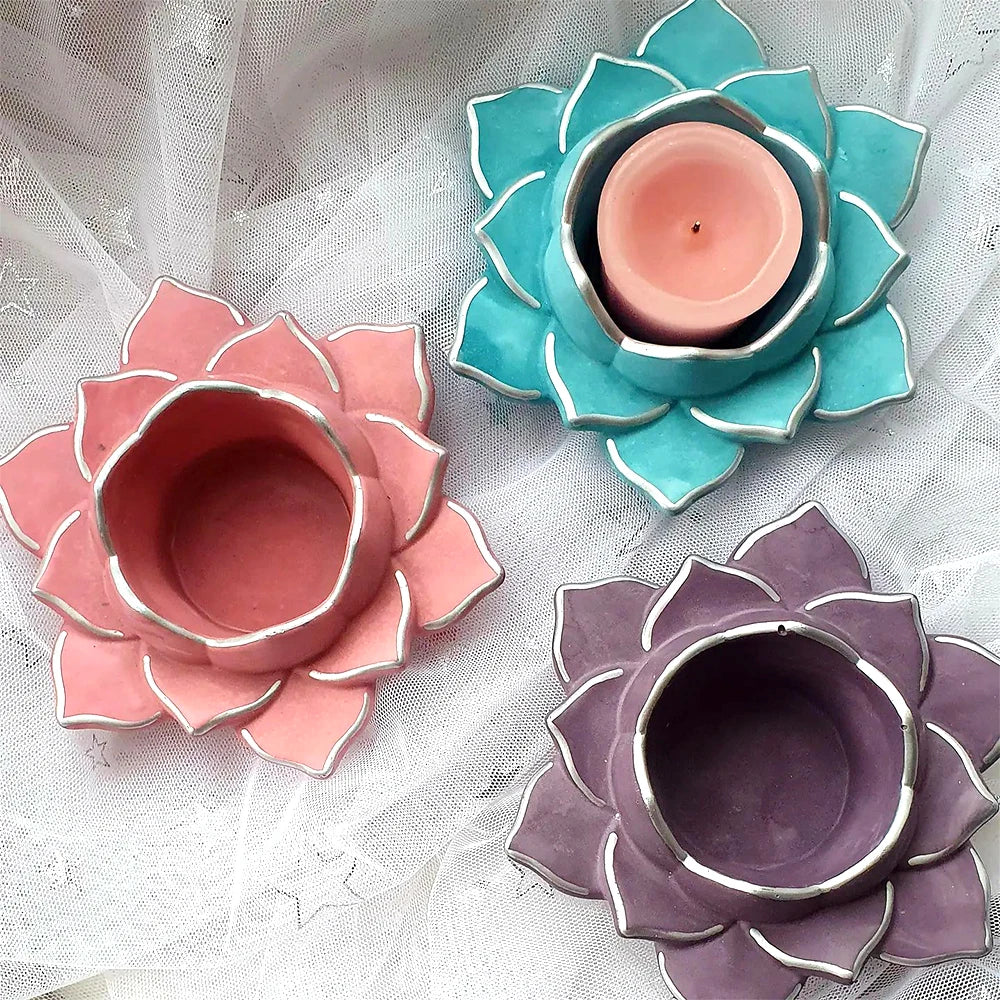 3D Lotus Candlestick Silicone Mold for DIY Planter Storage Box Craft Making Concrete Resin Plaster Mould Candle Holder Mold Tool