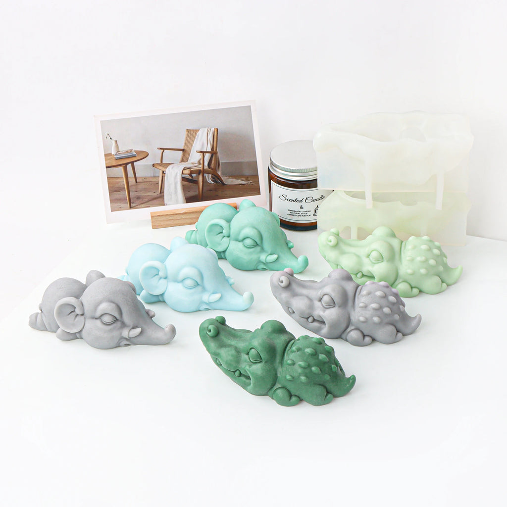 Candle Molds Silicone Sleeping Alligator Elephant 3D Animal DIY Soap Wax Casting