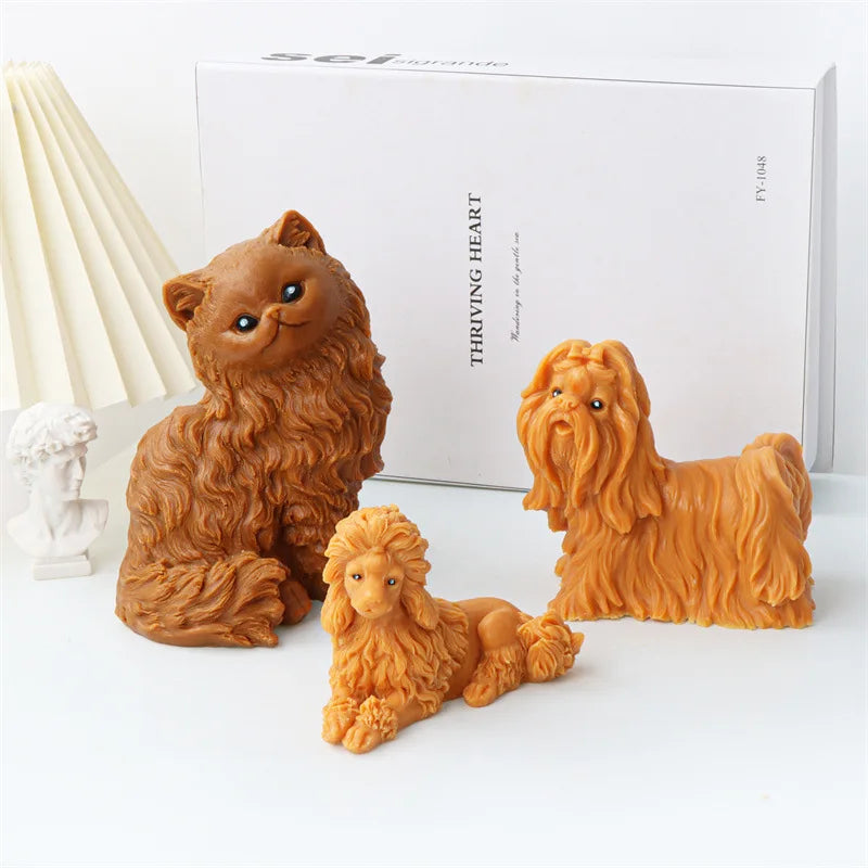 Cartoon Animal Dogs Yorkshire Terrier Silicone Candle Mold Cute Persian cat Soap Resin Plaster Mould Chocolate Cake Molds Gifts