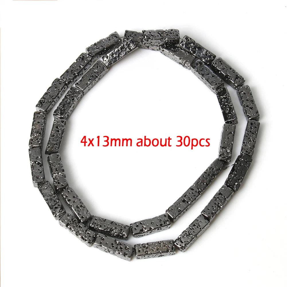 Stone Beads Black Gold Silver Color Volcanic Lava Rondelle Spacer Craft Beads