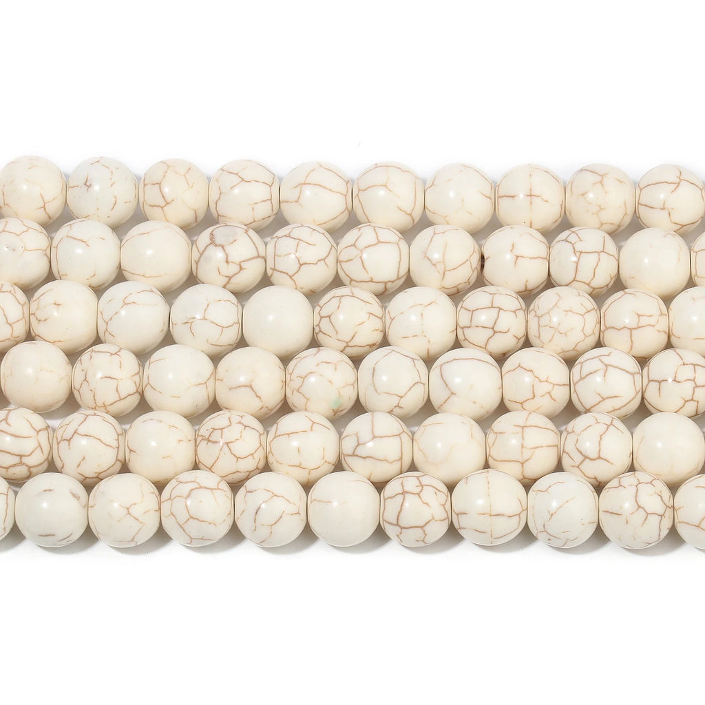 Stone Beads White Turquoise-Style Howlite-Style Round Bracelet Necklace