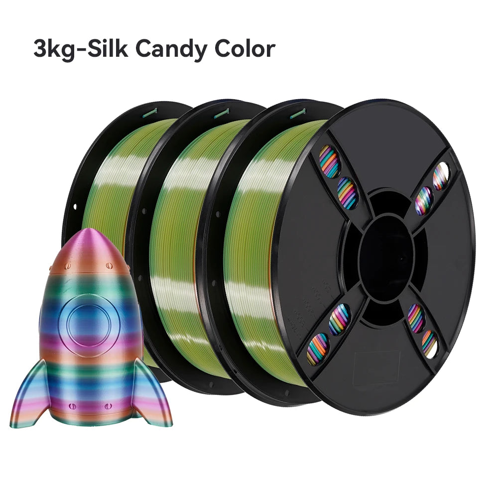 KINGROON Silk Rainbow PLA 3D Printer Filament 1.75mm Silk Candy Colors Glossy Neatly Wound 3D Filaments