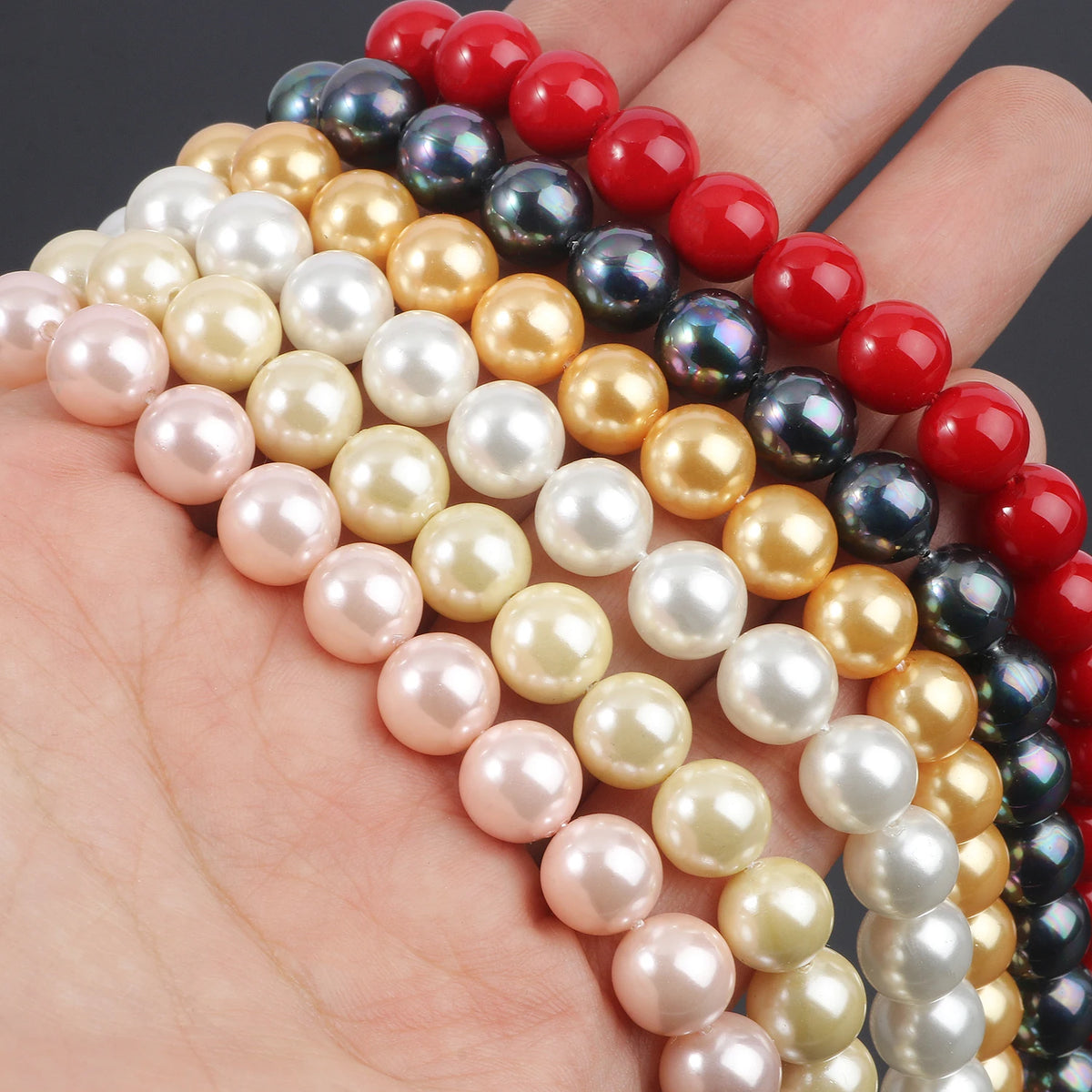 Shell Beads Round Pearl-Style Pink White Black Yellow for DIY Jewelry Making