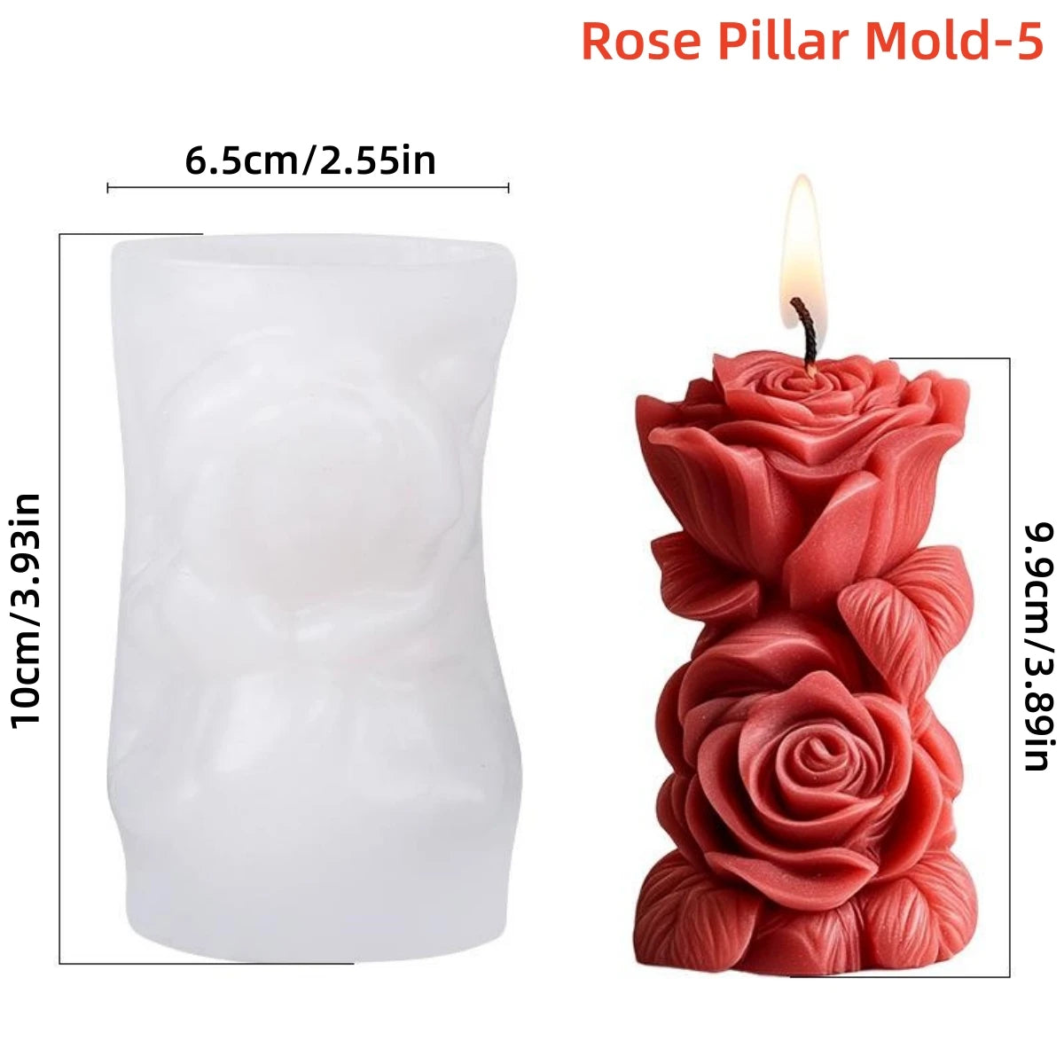 3D Rose Pillar Silicone Candle Mold — 8 Styles for Candles & Soap