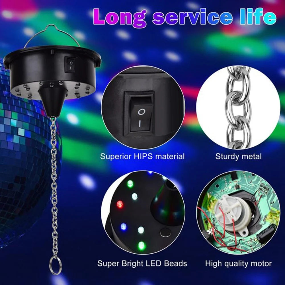 Better Quality Rotating Disco Ball Motor Lights with Remote,18 LEDs for 12 16 20 24inch Mirror Ball Rotator(NotIncludedBall)