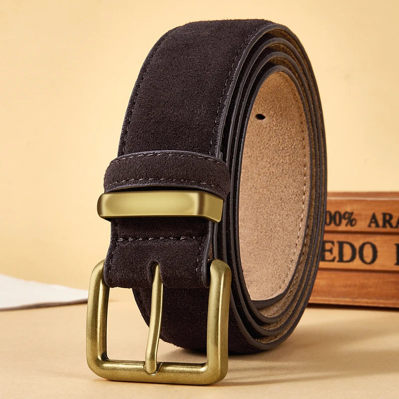 Women's Suede Leather Belt Gold Buckle Vintage Style for Dresses & Jeans
