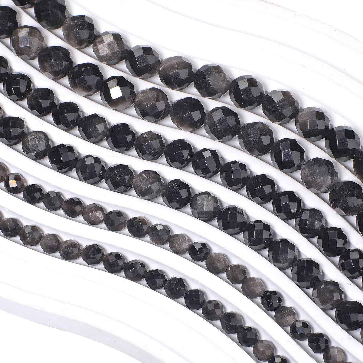 Stone Beads Faceted Round Silver Obsidian-Style for DIY Jewelry Making