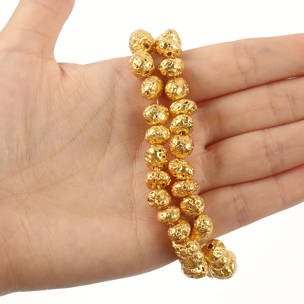 Stone Beads Gold-Tone Lava-Style Round Disc Shapes for DIY Jewelry Making