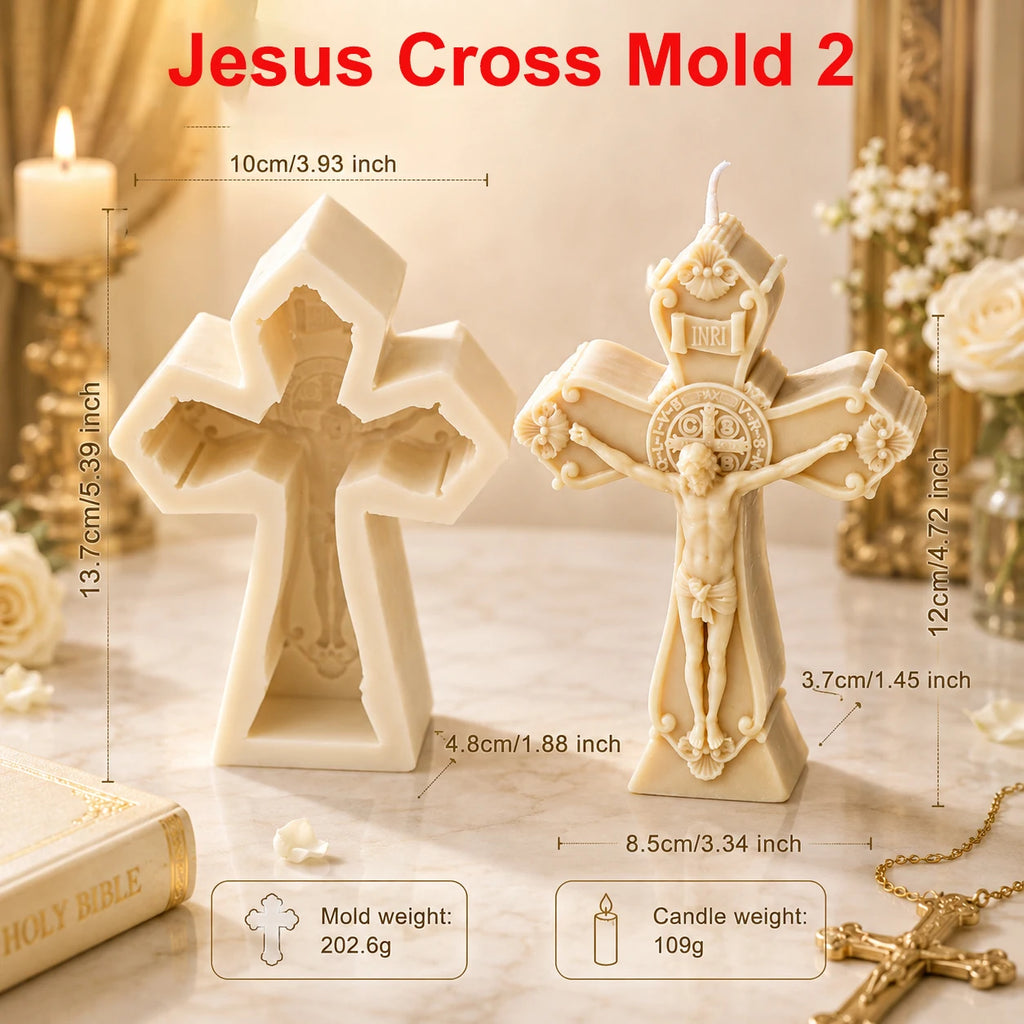 Jesus Cross Mold 2 diagram with medallion crucifix example and separate tool and casting measurements