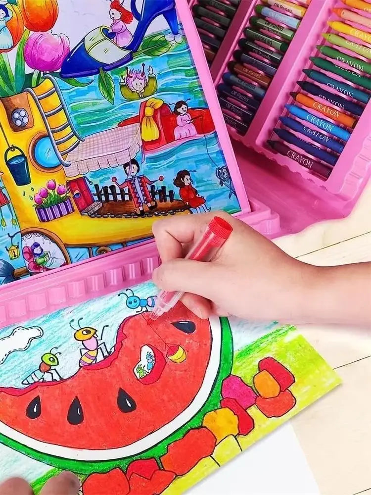208-Piece Art Kit with Trifold Easel — Pastels, Crayons, Pencils & Watercolors